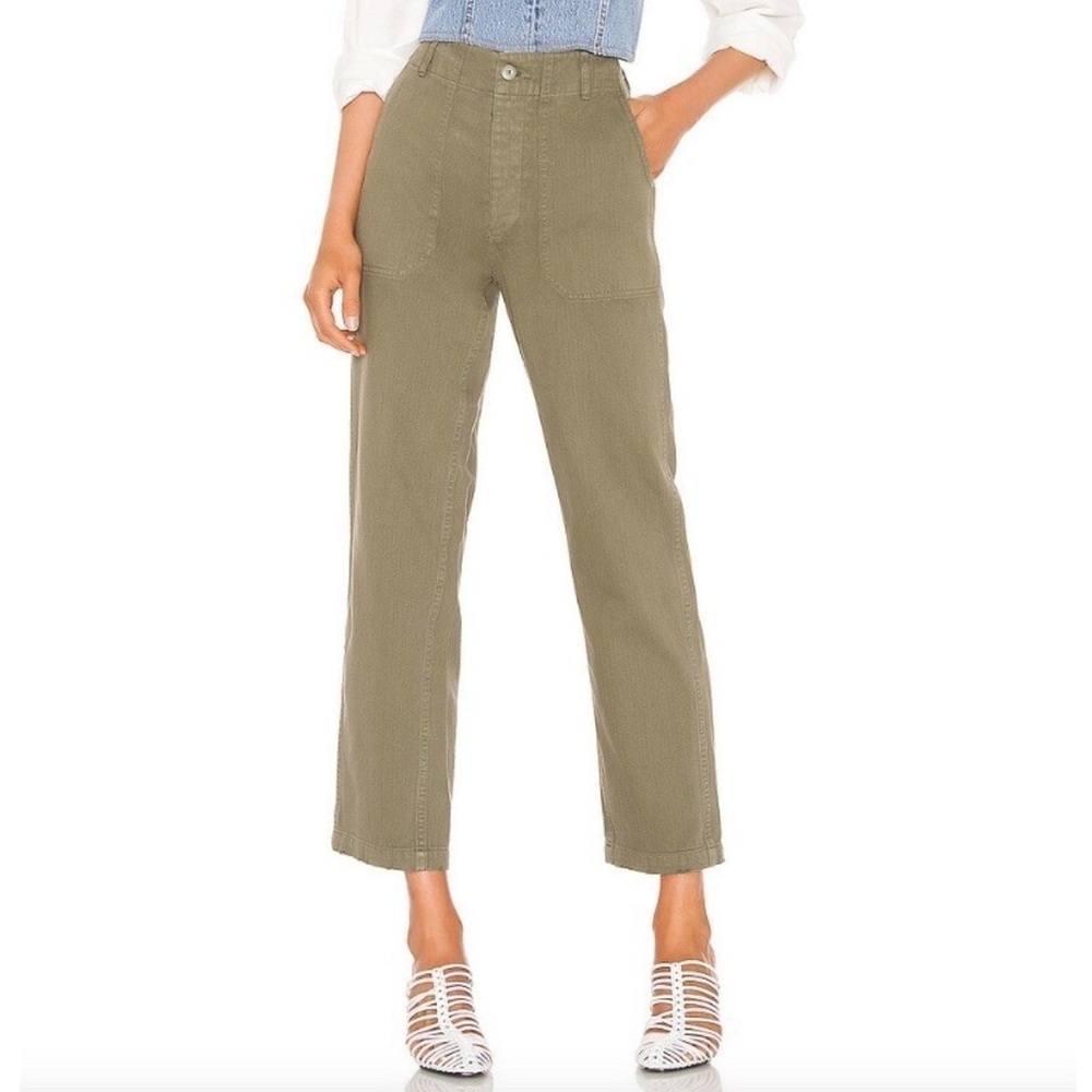 RE/DONE 50s Military Trouser Straight Leg Ankle Pants Olive Green Size 26